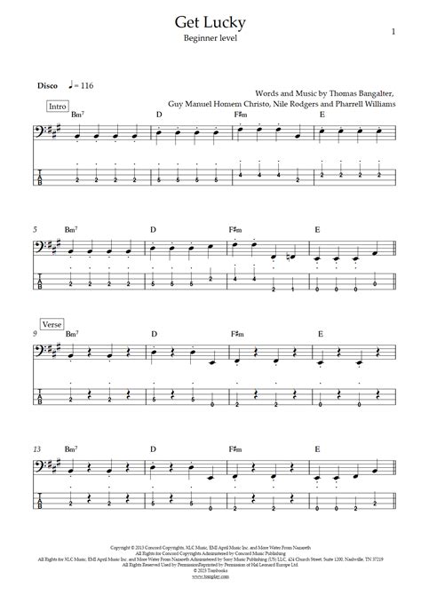 Get Lucky (Beginner Level) (Daft Punk) - Bass Tabs
