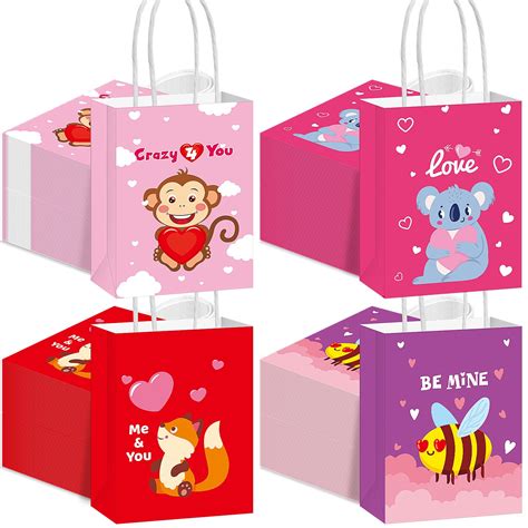 Noveread 100 Pieces Valentine Gift Bags Bulk Cute Animal Valentines ...