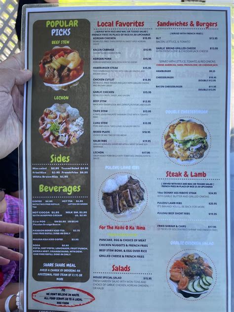 Menu at Hawaiian Style Cafe, Waimea