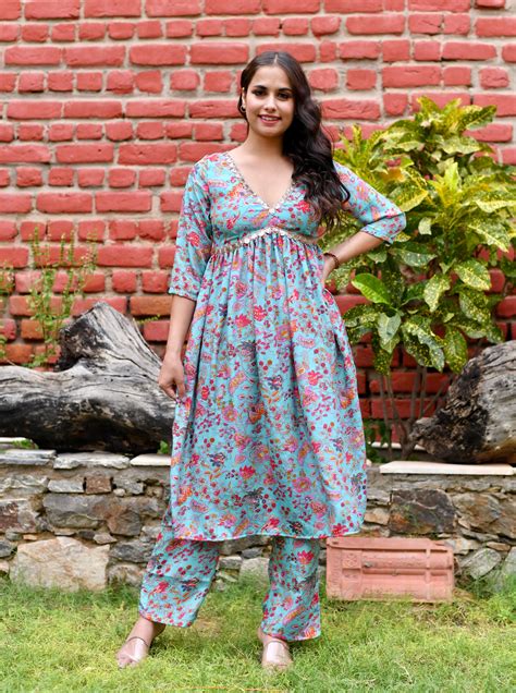 Alia Cut Blue Floral Kurta Set