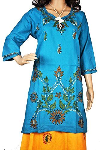 Buy Indicraftshop Blue Kurti with kantha work at Amazon.in