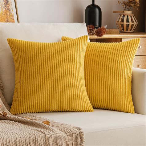 Amazon.com: EMEMA Fall Mustard Yellow Throw Pillow Covers Corduroy ...
