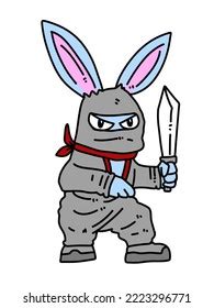 Cute Ninja Rabbit Cartoon On White Stock Illustration 2223296771 ...
