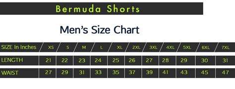 Bermuda Shorts Size Chart RDKLU