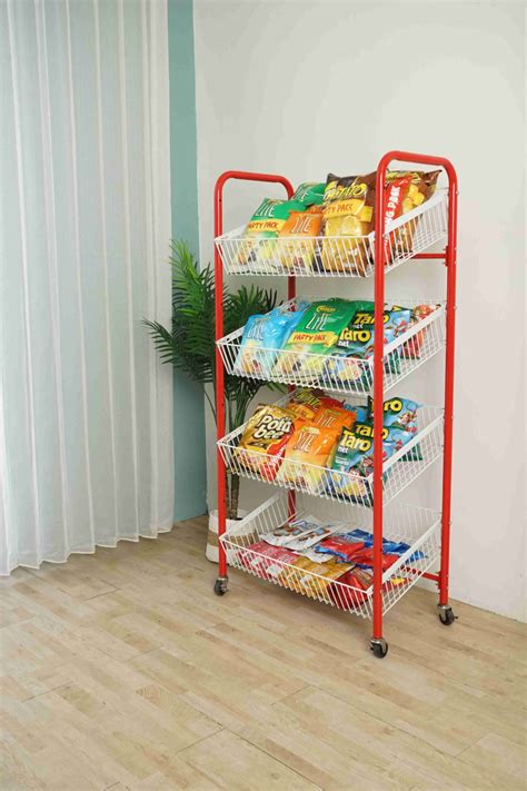 RAK JAJANAN WARUNG TIPE MIRSA 4 SUSUN KERANJANG, WARNA MERAH