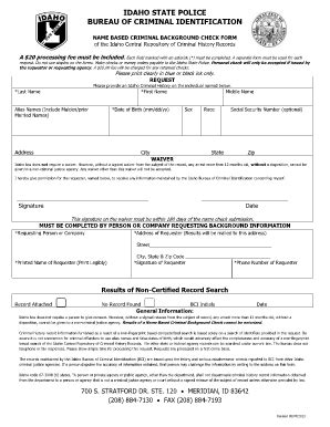 Name-based Criminal Background Check Form - Idaho State Police - Isp ...