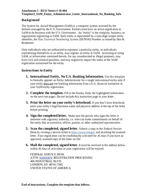 SAM Entity Administrator Letter Template (with banking info)U.S ... Doc ...