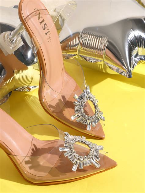 GNIST Round Rhinestone Studded Beige Pointed Stilettos – Gnist Footwear