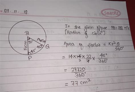 Find the area of sector of a circle of radius 14 cm and sector angle 45 ...