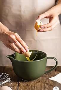 Buy Ixora Mixing Bowl Ceramic Green matt Finish with Handle and spout ...