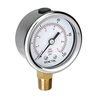 SENCTRL 100 Psi Lead-Free Pressure Gauge, 2" Dial, 1/4 NPT Lower Mount ...