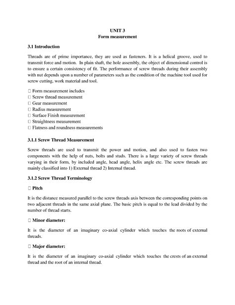 Mechanical 2 - UNIT 3 Form measurement 3 Introduction Threads are of ...