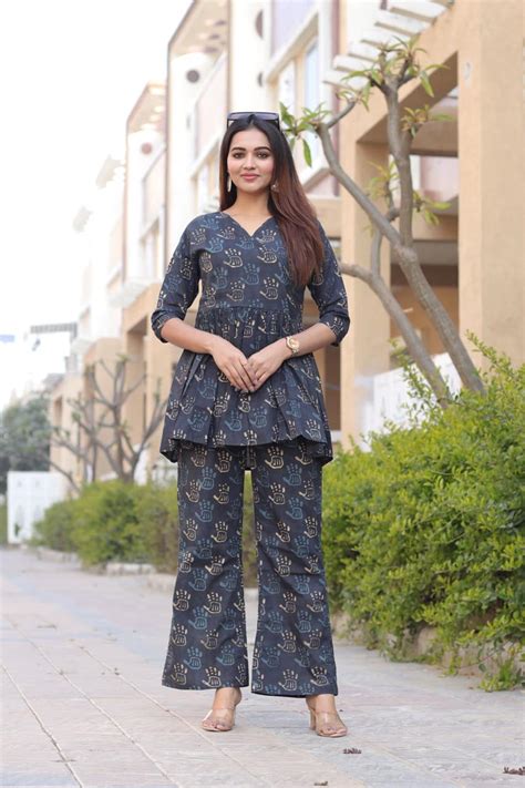 White Block Print Cord Set| Cotton Stitched Cord Set | Jhakhas