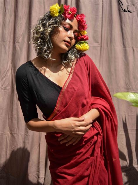 Elbow Sleeve Cotton Black Blouse With V Neck|Aarvi|Suta