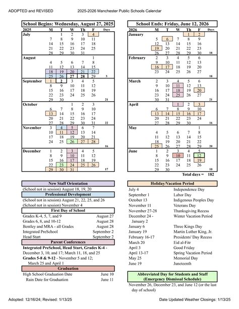 Manchester Public School District CT Calendar 25-26 Revised [pdf ...
