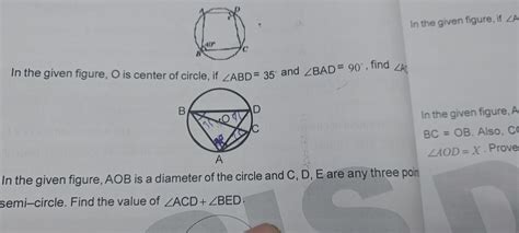 In the given figure, o is the centre of circle, angle abd=35 and angle ...