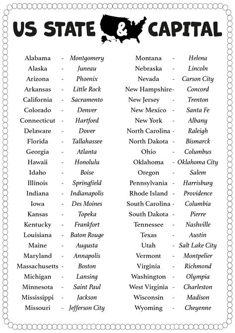 US State Capitals List - 11 Free PDF Printables | Printablee
