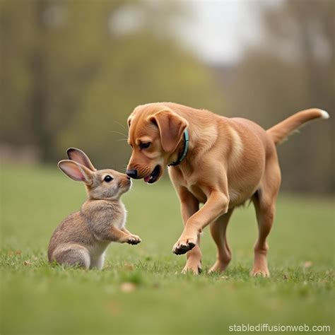 Dog Playing with Rabbit | Stable Diffusion Online