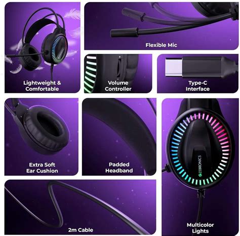 ZEBRONICS Zeb-Blitz C Dolby Atmos Premium Headphone, Flexible Mic,Type ...