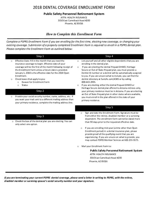 Fillable Online 2018 DENTAL COVERAGE ENROLLMENT FORM Fax Email Print ...