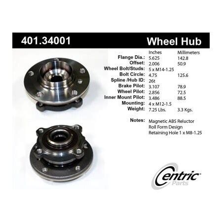 Centric Premium Hub and Bearing Assembly; With ABS Tone Ring / Encoder ...