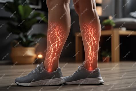 Depiction of nerve pain and fatigue a person with exhausted legs showing physical strain of ...