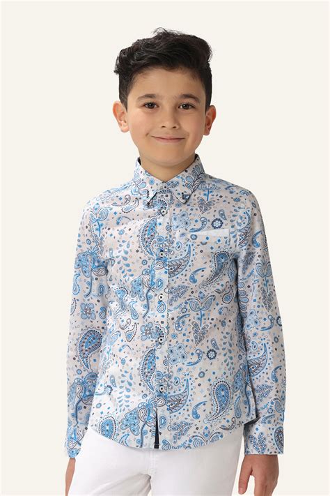 Buy Boys Blue & White Paisley printed Shirt | One Friday