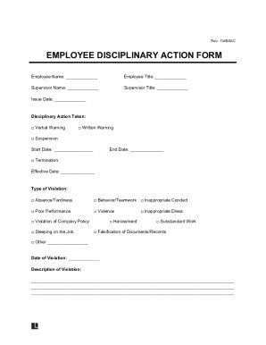 Employee Disciplinary Action Form - Blank Fillable Template | Fill Out ...
