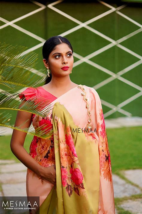 Satin floral saree – Mesmaa
