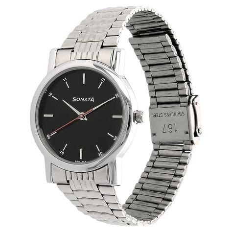 Buy Online Sonata Quartz Analog Black Dial Metal Strap Watch for Men ...