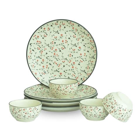 Buy ST Handmade Red Flower Ceramic Dinner Plate with Bowls Microwave ...