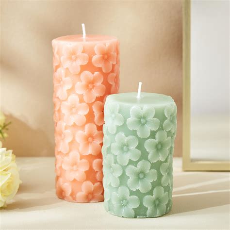 Buy Moksha Embossed Blushy Petals Scented Pillar Candle from Home ...