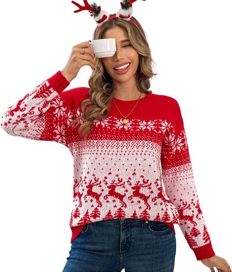 SOMER Women Ugly Christmas Sweater Warm Long Sleeve Casual Knitted ...