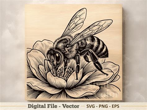 Bee Flower Vector Illustration SVG – Botanical Line Art PNG - Laser ...