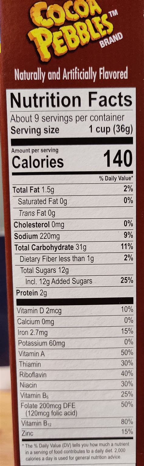 Cocoa Pebbles Cereal Nutrition Label at Margaret Kyzer blog