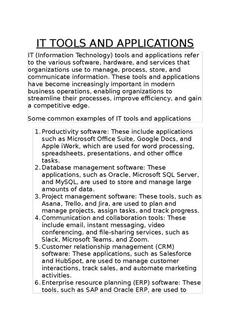 IT Tools & Applications Overview: Importance, Examples & Benefits - Studocu
