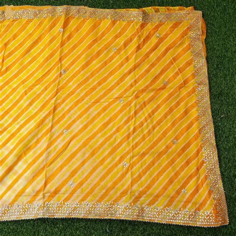 Yellow Leheriya Pure Tussar Silk Gotta Patti Saree – Khinkhwab