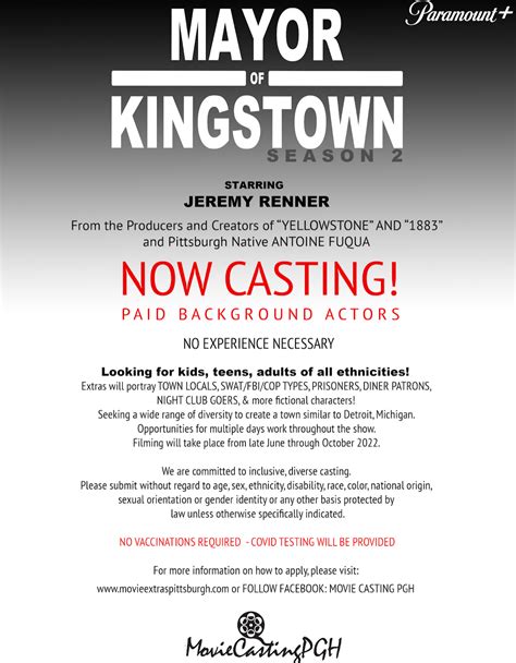 Extras Casting Call in Pittsburgh for "Mayor of Kingstown" Starring ...
