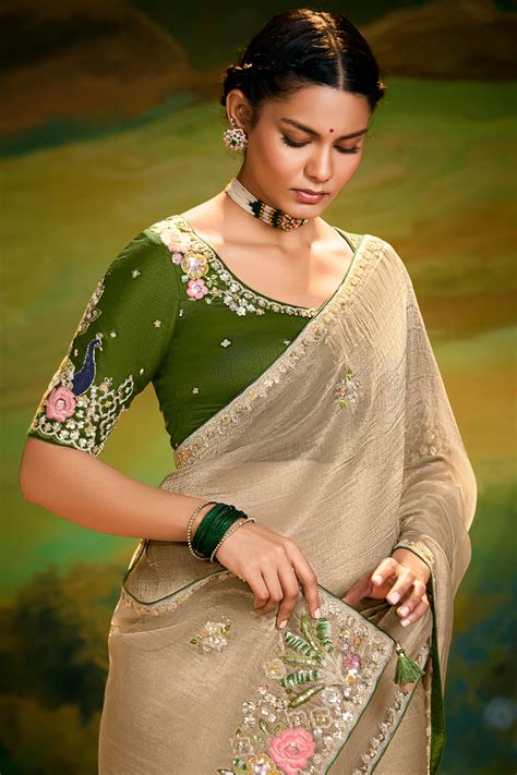 Buy Golden Embroidery Organza Saree zb134611 | Saree Buta