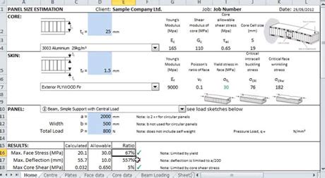 Honeycomb Beam & Panel Calculations EStimating Spreadsheet Download for ...