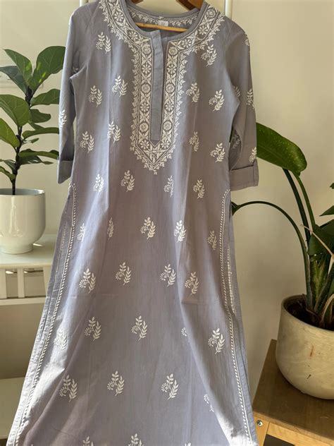 Mul Cotton Chikankari Kurti Grey- ARIAA CHIKANKARI