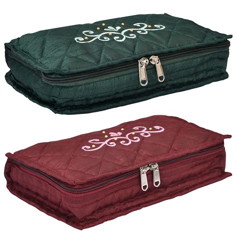 Kuber Industries Embroidery Design 2 Pieces Satin Jewellery Pouch Cum ...