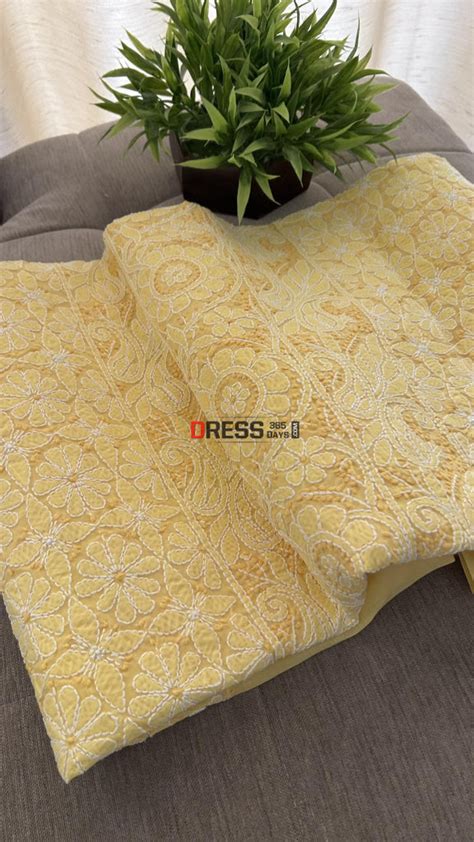 Yellow Cotton Chikankari Kurti Fabric (Kurti Fabric) – Dress365days