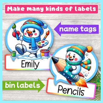 Snowman Name Tags, Locker Name Tags, Winter Cubby Tags, Editable Winter ...