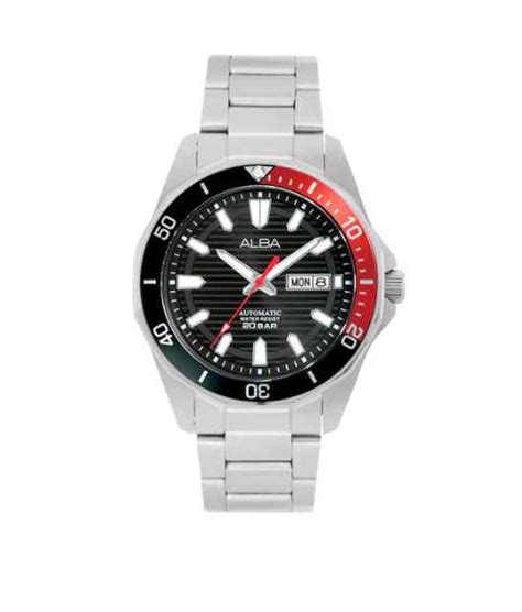 Alba AL4457X1 Mechanical Watch - Noir Dial with Black and Red Rotating ...
