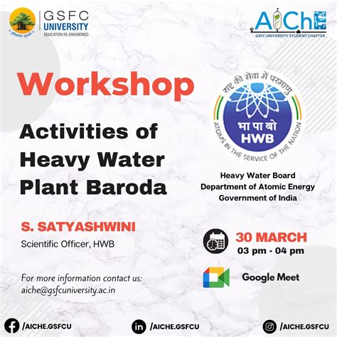 Activities of Heavy Water Plant Baroda - Workshop organised by AIChE ...
