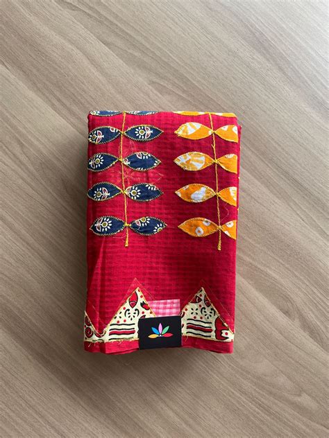 Appliqué work Kota Checks Saree (Without blouse) - 20687 – Fabk-in