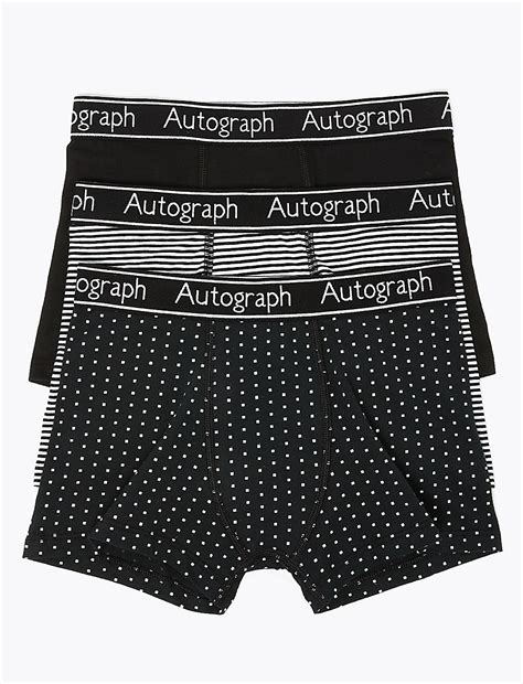 Buy 3 Pack Cotton with Lycra® Mono Print Trunks (6-16 Yrs) at Marks ...