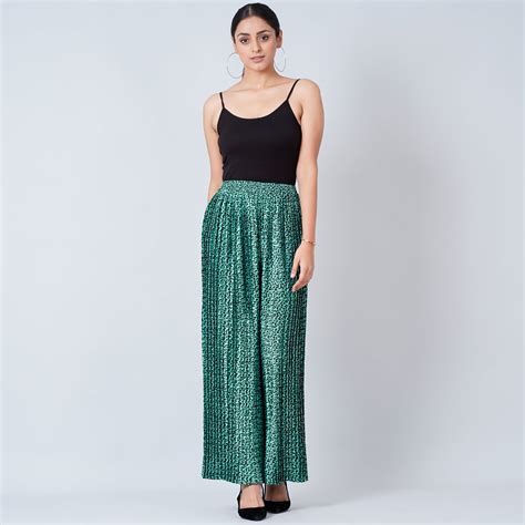 Green Animal Print Pleated Palazzo – First Resort by Ramola Bachchan