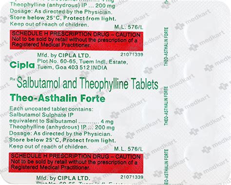THEO ASTHALIN FORTE TABLET 20'S, Price, Composition & Generic ...